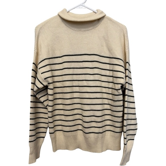 mason & belle Sweaters - Elegant Cream and Olive Striped Women's Turtleneck Sweater